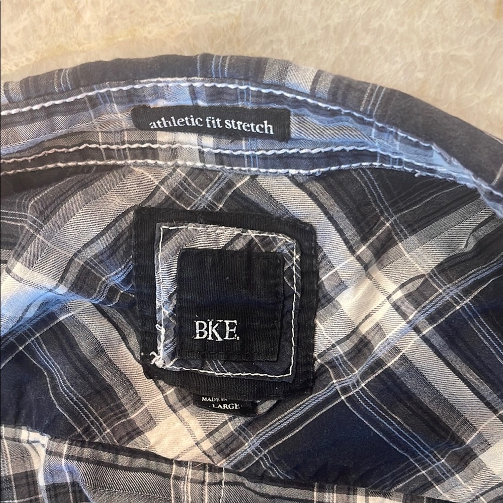 BKE Blue Casual Button Down Shirt Classic Plaid